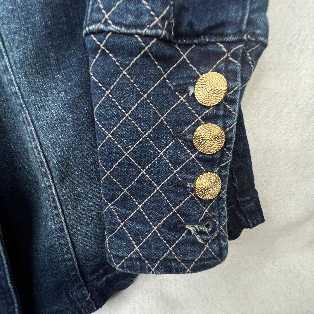 Venus Denim Military Jacket Women’s Sz 2‎ Blue Quilted Sleeves Gold Buttons Chic - Picture 9 of 9